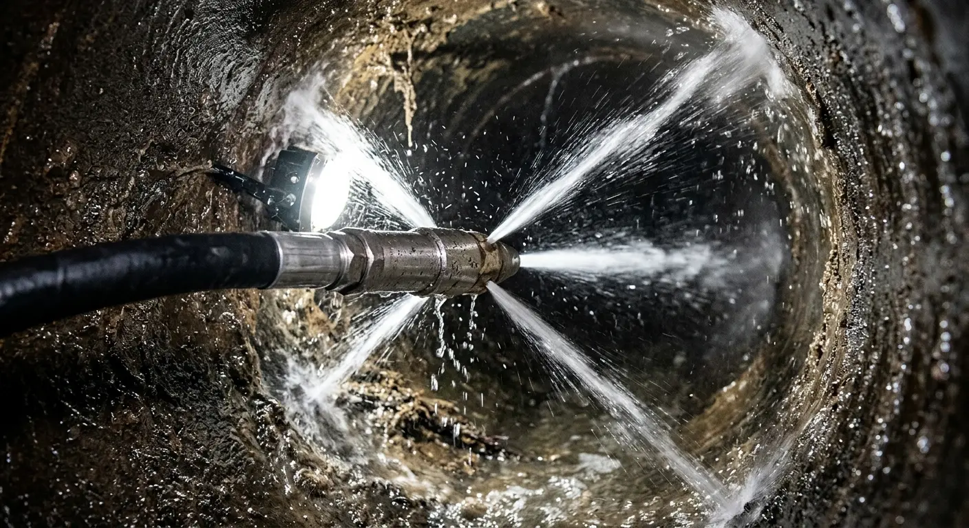 High-pressure hydro jetting nozzle cleaning sewer pipe for Storm Drain Cleaning in Forest Park